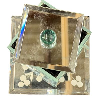 Vintage Etched Mirrored Glass Trinket or Jewelry Box with a Matching Mirror Tray - Large