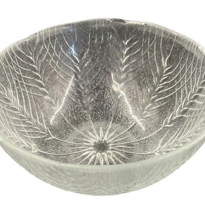 Vintage Clear Pressed Glass Country Wheat Stalk Embossed Textured Bowl by Cristal D'Arques Durand