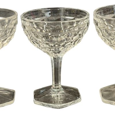 Vintage Fostoria American Tall Sherbet Cubist Hexagon Footed Glass - Lot of 3