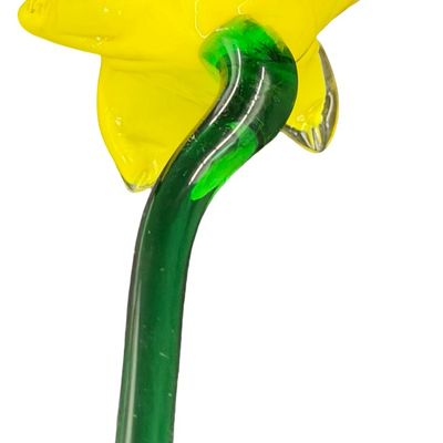 Vintage Hand-Blown Art Glass Handcrafted Yellow Art Glass Daffodil Flower Sculpture 16"