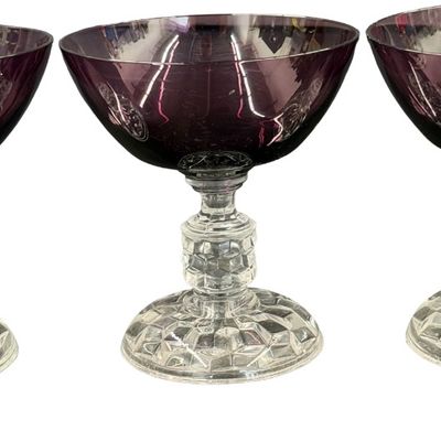 Vintage Fostoria "Lady Amethyst Purple" Clear Champagne Coupe/Sherbet Glass - Lot of 3