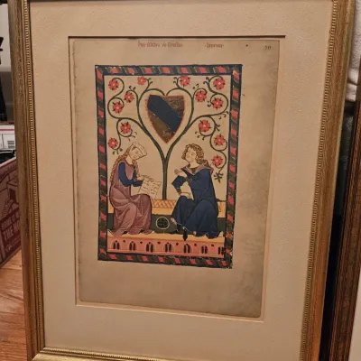 Sale Photo Thumbnail #18: copy of a page from the Book of Kells bought at a Spence Art museum Auction