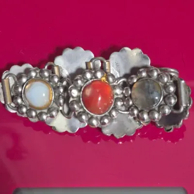 Navajo Sterling Bracelet ~ Agate panel 7.25" [3.6g]