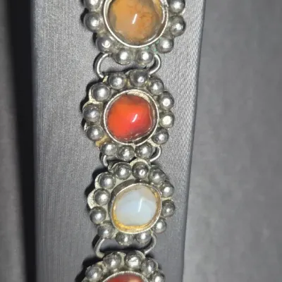 Navajo Sterling Bracelet ~ Agate panel 7.25" [3.6g]