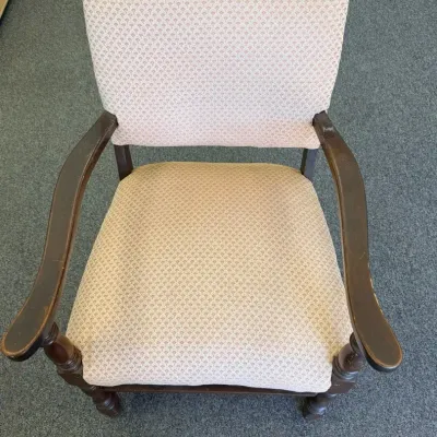 Traditional Upholstered Open-Arm Accent Chair with Dark Wood Frame