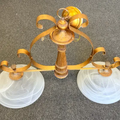 Traditional 2-Light Ceiling Fixture with Alabaster Swirl Glass Shades 