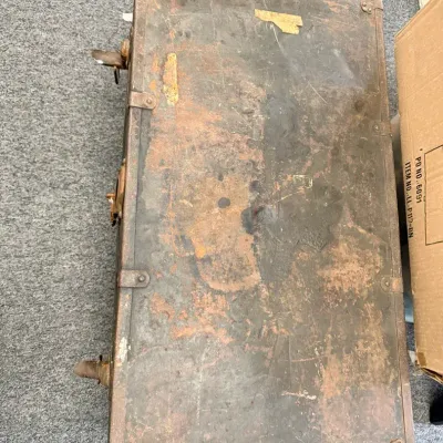 Vintage Early 1900s Canvas Covered Steamer Trunk Flat Top Storage Chest  Description  Early 20th-cen
