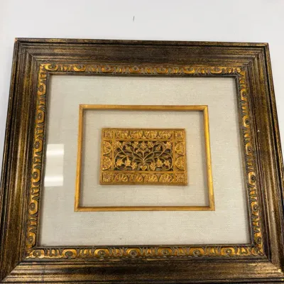 Framed Architectural Relief Wall Art – Ornate Gilded Decorative Panel in Carved Wood Frame