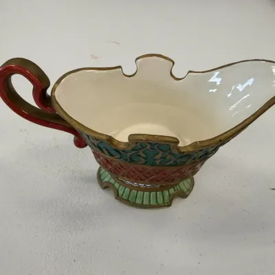Vintage Fitz and Floyd Classics Ceramic Gravy Boat Sauce Server Hand Painted 8.5” 