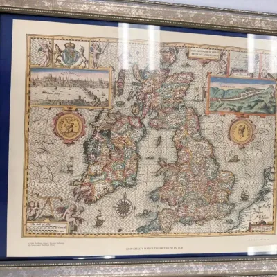 Framed John Speed’s Map of the British Isles 1610 British Library 1996 Heritage Publishing  Descript