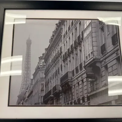 Large Framed Black & White Paris Architectural Photography Print – Eiffel Tower & City Streets – 24”