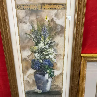 Gold Colored Framed Artwork Floral & Vintage Victorian Street Picture 