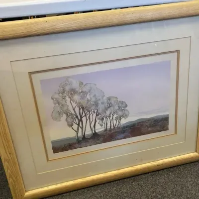 Framed Woodland Landscape Print with Double Mat  Approx. 32” x 26” 