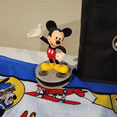 Vintage Walt Disney Mickey Mouse Lot - Aviator Pilot Bandana Scarf, Mickey Bubble Pipe Embroided CD Holder & Figurine