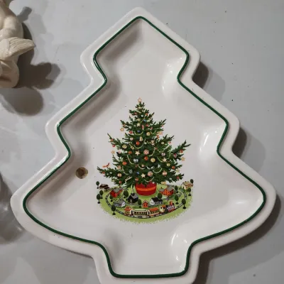 Vintage Christmas Decor Lot - Pfaltzgraff Tree Dish Candlesticks & Angels