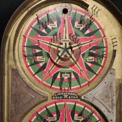 Vintage 1934 Lindstrom Gold Star Tabletop Pinball Marble Bagatelle Game Toy