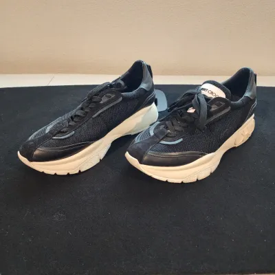 Vintage Authentic Jimmy Choo Raine Size 42 Black Leather and Mesh Lace Up Sneakers Made in Italy