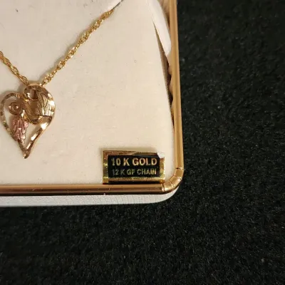 10k Black Hills Rose Gold Diamond Heart Pendant w Necklace 14K GF Chain 18"