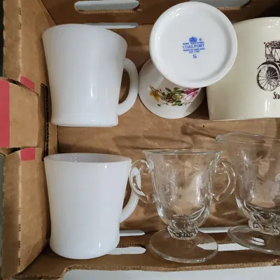 Vintage Mug & Glass Lot | Coalport Bone China Studebaker Norman Rockwell Milk Glass