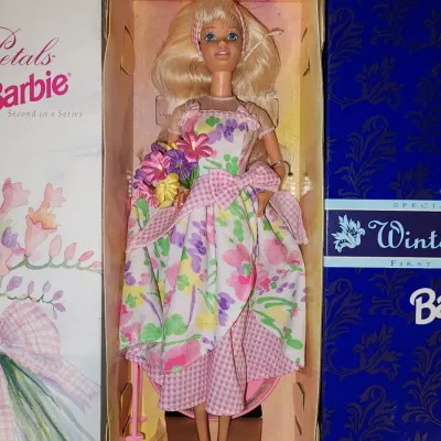 2 Avon Exclusive Barbie Dolls: 1995 Winter Velvet & 1996 Spring Petals NIB