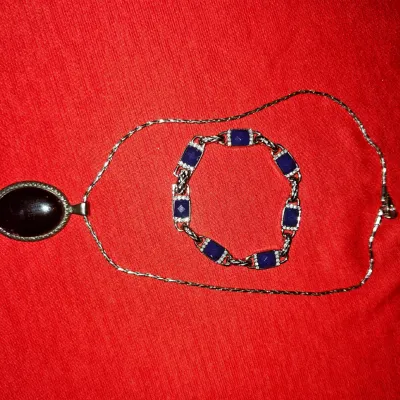 Sterling Silver Navjo Onyx Pendant, Silver Bracelet | Jewelry Lot