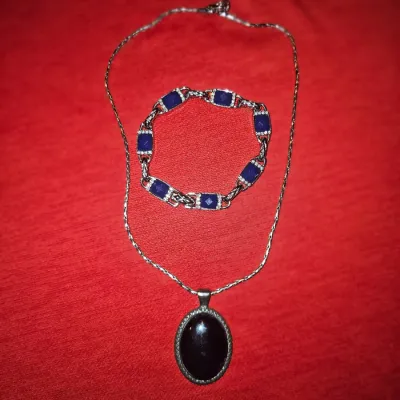 Sterling Silver Navjo Onyx Pendant, Silver Bracelet | Jewelry Lot