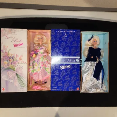 2 Avon Exclusive Barbie Dolls: 1995 Winter Velvet & 1996 Spring Petals NIB