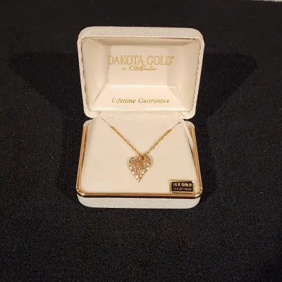 10k Black Hills Rose Gold Diamond Heart Pendant w Necklace 14K GF Chain 18"