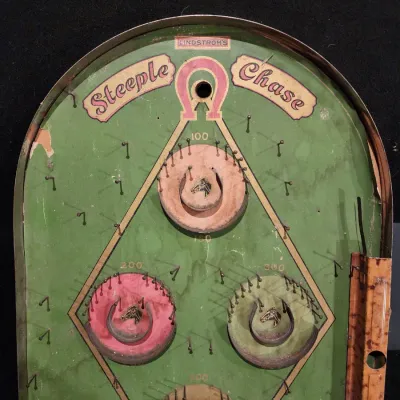 Vintage 1933 Lindstrom Steeple Chase Tabletop Bagatelle Pinball Game Tin Toy