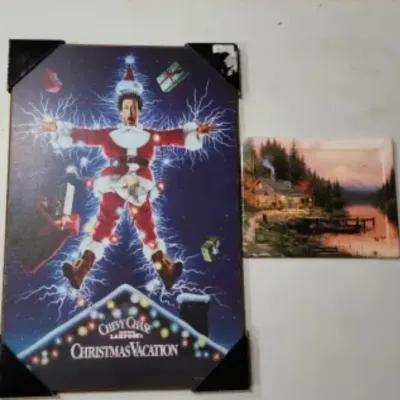 National Lampoon’s Christmas Vacation Poster & Thomas Kinkade Cabin Art Bundle