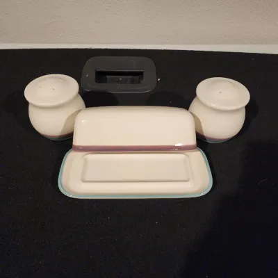 Vintage Pfaltzgraff Aura Butter Dish and Salt & Pepper Shakers Rare Set