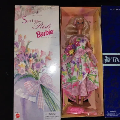 2 Avon Exclusive Barbie Dolls: 1995 Winter Velvet & 1996 Spring Petals NIB