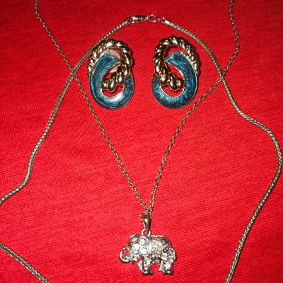 Vintage Jewelry Lot | Silver Necklaces and Earrings with Elephant Diamond Studded Pendant