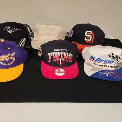 Vintage Sports & Automobilia Hat Lot | NASCAR, Vikings, Padres