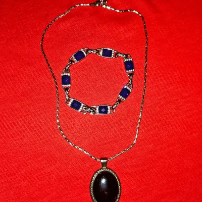 Sterling Silver Navjo Onyx Pendant, Silver Bracelet | Jewelry Lot