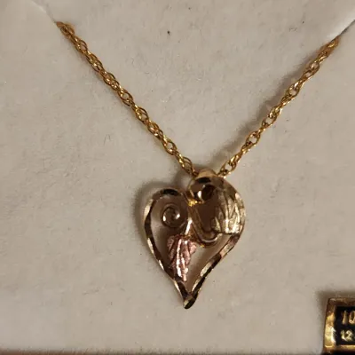 10k Black Hills Rose Gold Diamond Heart Pendant w Necklace 14K GF Chain 18"