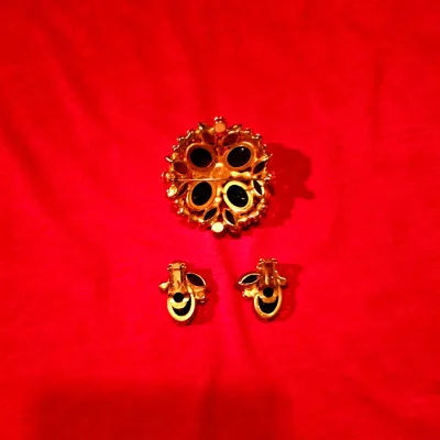 Vintage Juliana Book Piece Set Brooch and Earrings | Jade Emerald Diamonds