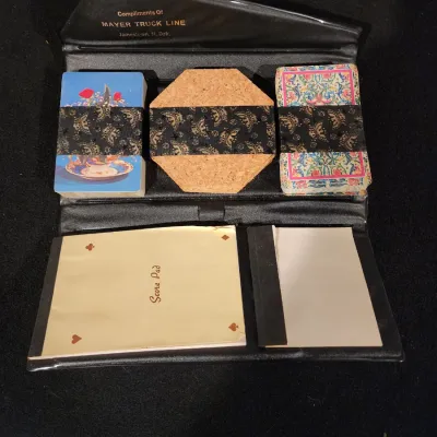 Vintage Bridge Card Game Set & Old Pen Souvenir Lot Brass Elephant