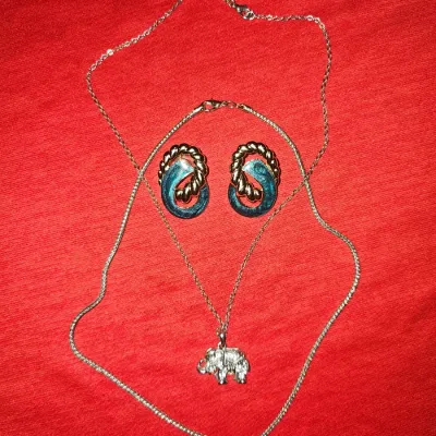 Vintage Jewelry Lot | Silver Necklaces and Earrings with Elephant Diamond Studded Pendant