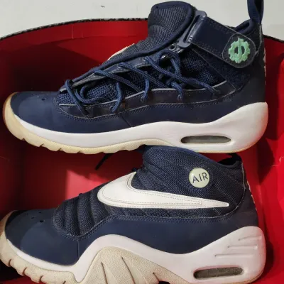 Vintage Nike Air Shake Ndestrukt Mens Midnight Navy White Blue Basketball Shoes Size 10