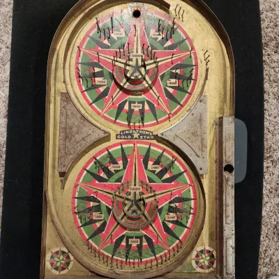 Vintage 1934 Lindstrom Gold Star Tabletop Pinball Marble Bagatelle Game Toy