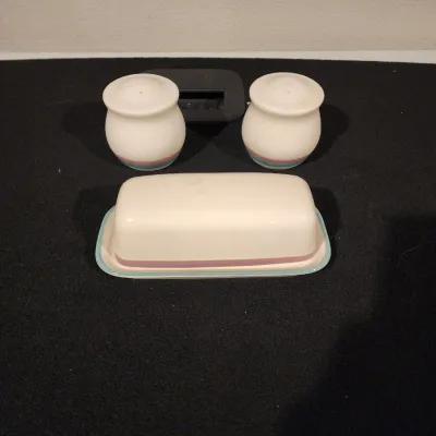 Vintage Pfaltzgraff Aura Butter Dish and Salt & Pepper Shakers Rare Set