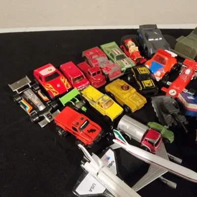 Vintage Die-Cast Toy Vehicle Lot - Matchbox Hot Wheels Military Space Shuttle