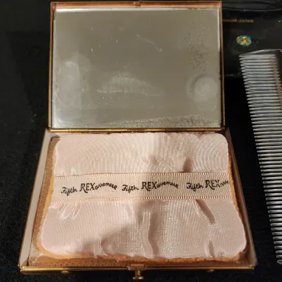 Vintage 1950s Rex Fifth Avenue Compact Purse Set Leather Case Lipstick Holder Puff Comb