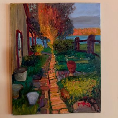 Acrylic painting, abstract style, Lake St. John