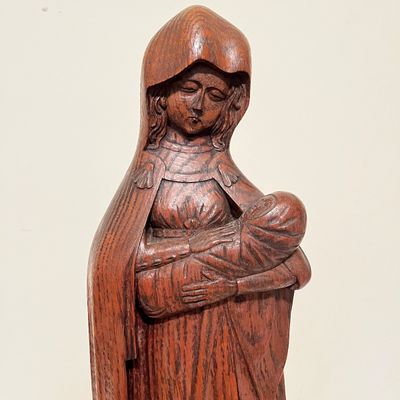 Hand Carved Folk Art Madonna & Child Statue (B3-KA)