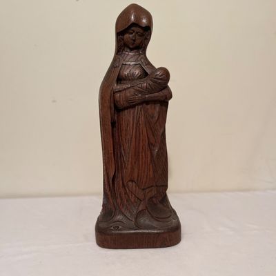 Hand Carved Folk Art Madonna & Child Statue (B3-KA)
