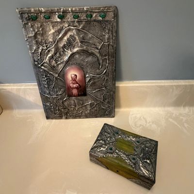 Art Nouveau Repousse Trinket Box and Metallic Artwork (PB-BC)