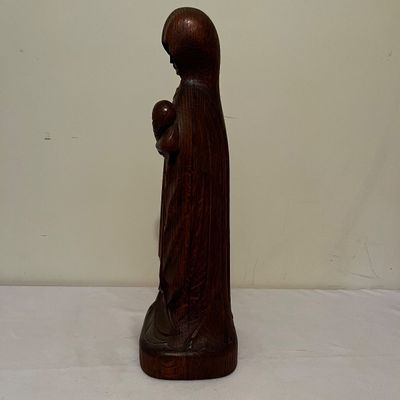 Hand Carved Folk Art Madonna & Child Statue (B3-KA)