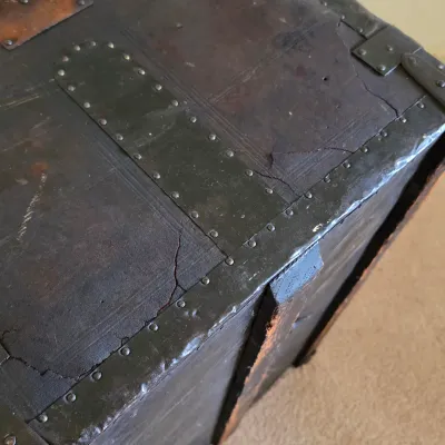 Vintage Iron Bound Wood Steamer Trunk (B2-JS)